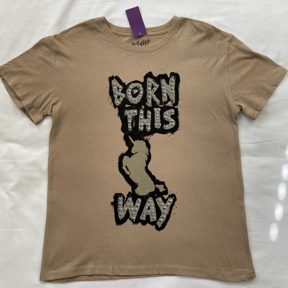 Tan Graphic T-Shirt with Bold Text